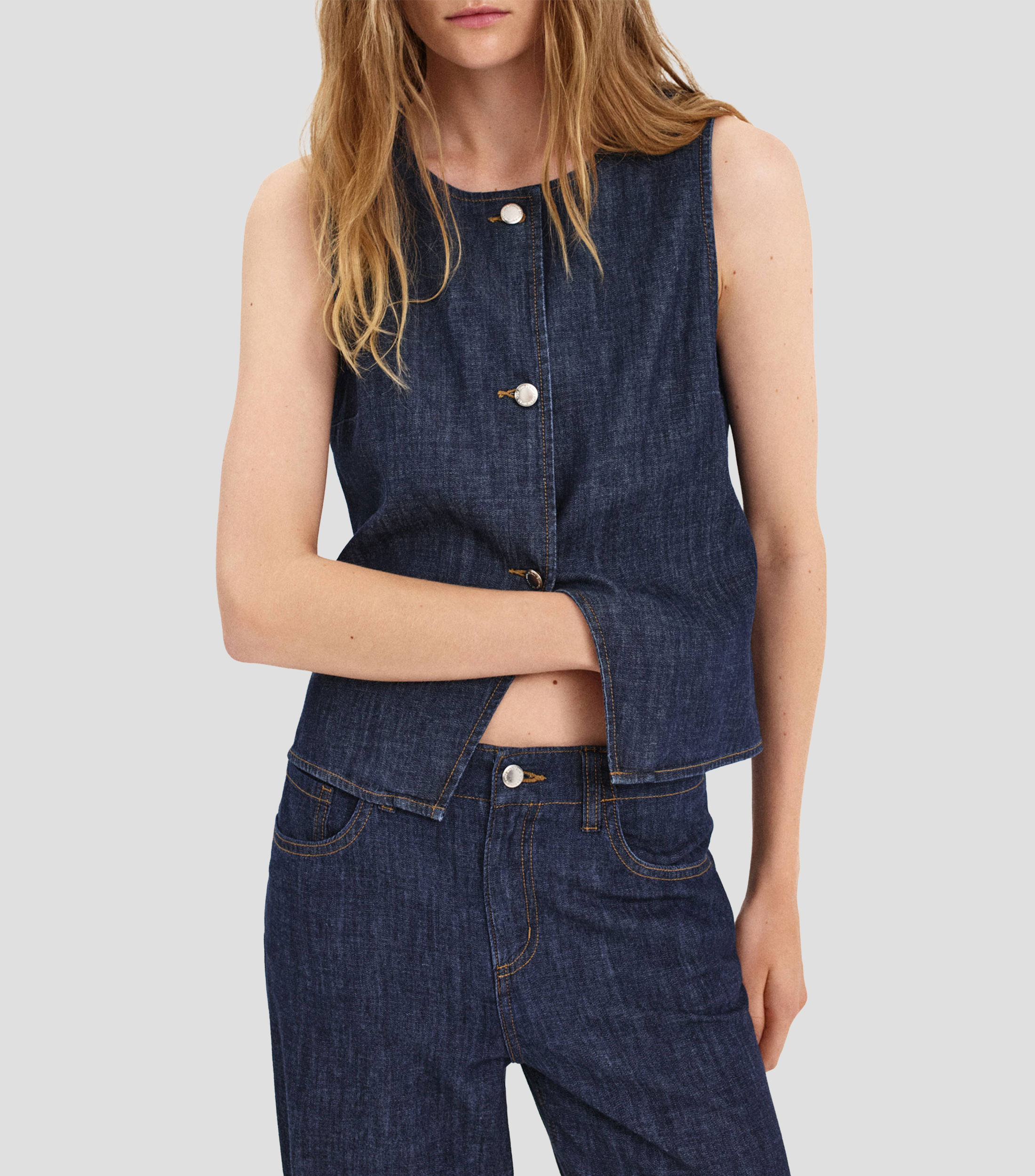 Top cuello redondo sin mangas liso Mujer